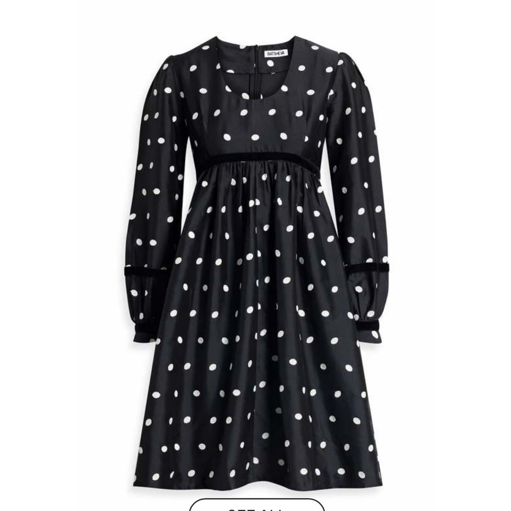 Batsheva Black and White Smocked Sundress with Bishop Sleeves